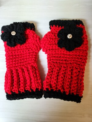 PRETTY AND WARM RED AND BLACK  FINGERLESS GLOVES - image1